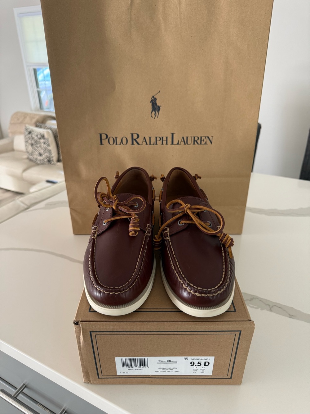 Brand New Polo by Ralph Lauren Men's Merton Brown Leather Boat Shoes